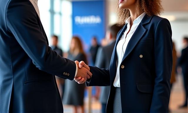 Professional networking event at a high-end finance conference