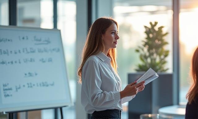 Finance professional receiving a certification in a modern lecture hall