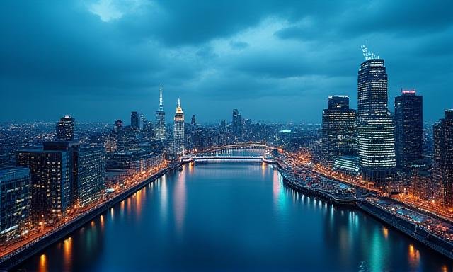 Futuristic digital finance interface over London skyline